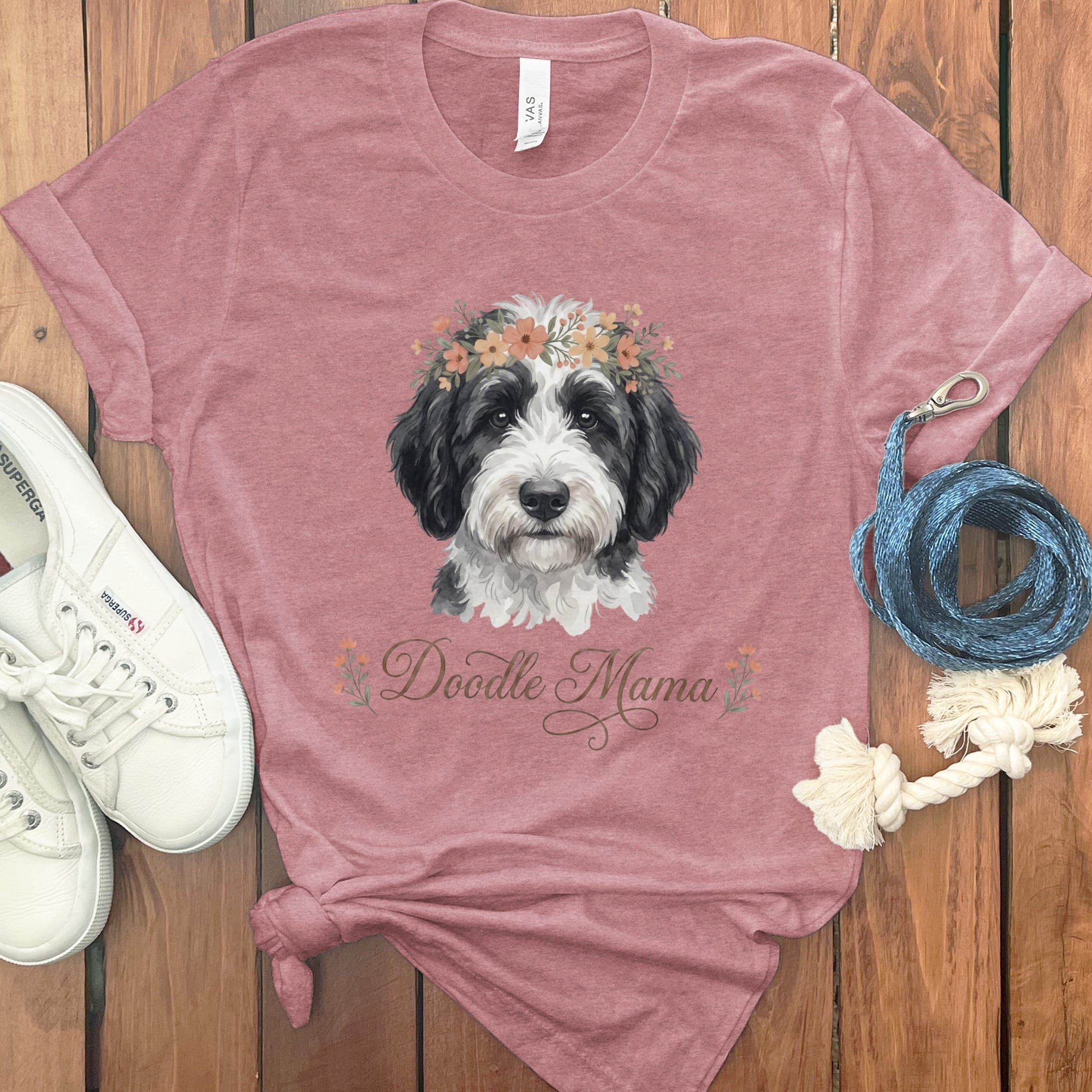 Sheepadoodle Floral Crown T-Shirt in Heather Mauve / S by Puppy Jo