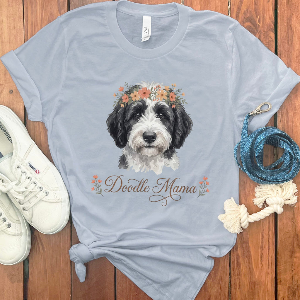 Sheepadoodle Floral Crown T-Shirt in Light Blue / S by Puppy Jo