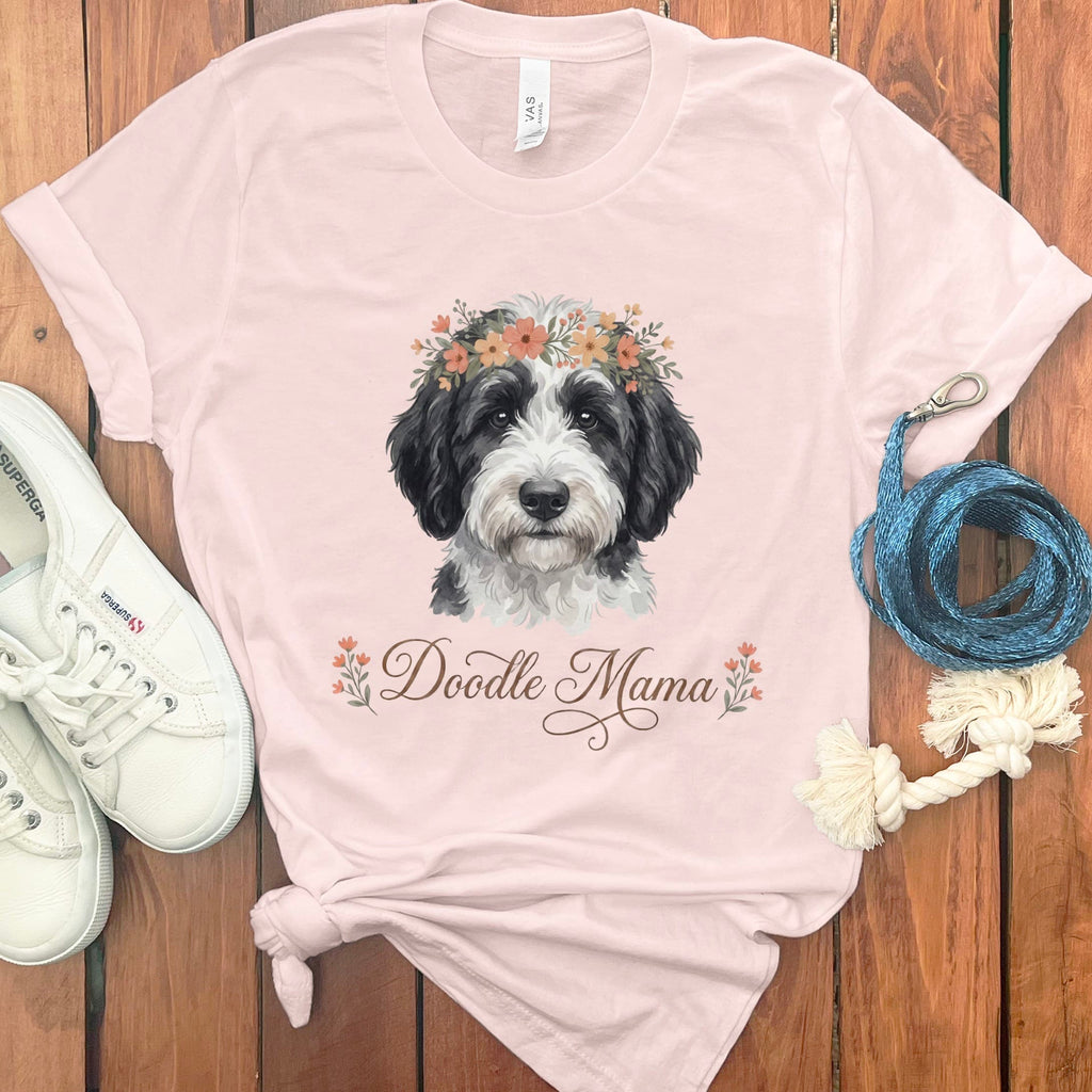 Sheepadoodle Floral Crown T-Shirt in Soft Pink / S by Puppy Jo