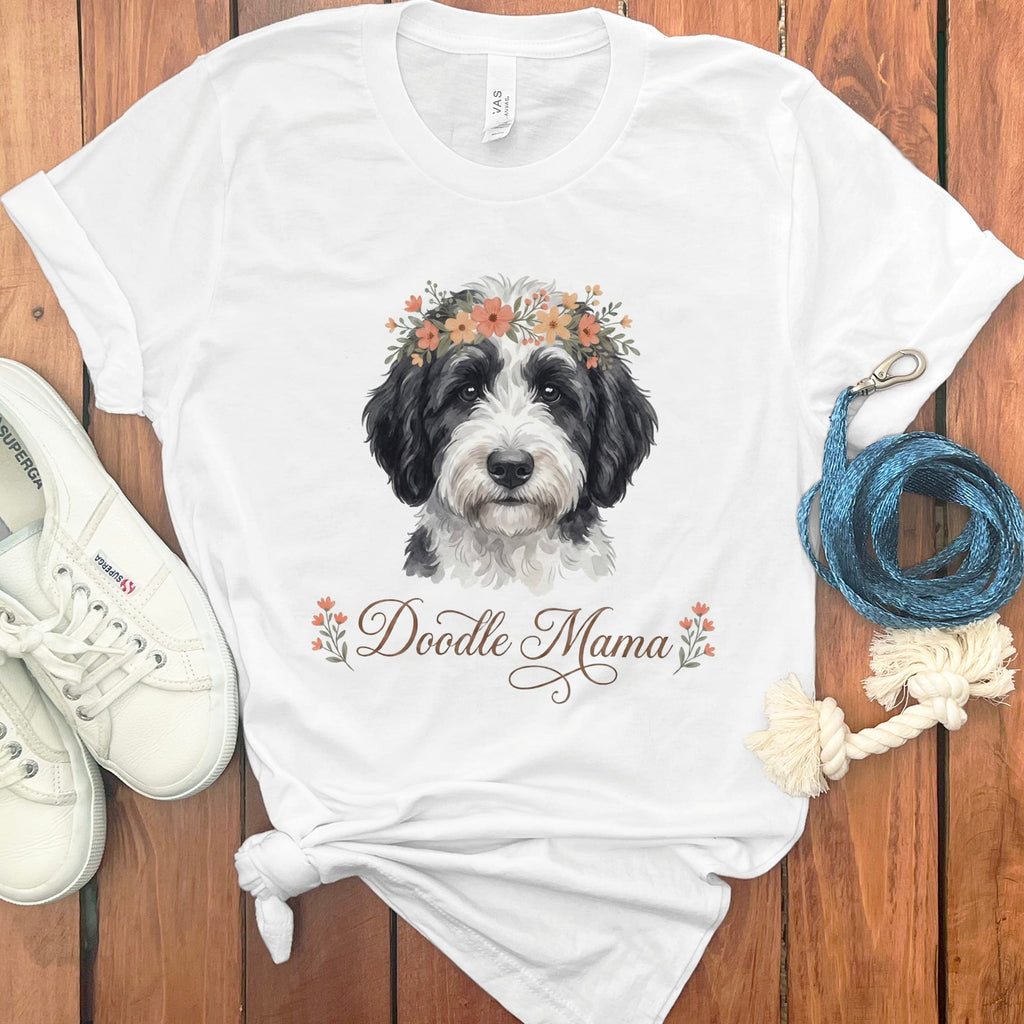 Sheepadoodle Floral Crown T-Shirt in White / S by Puppy Jo