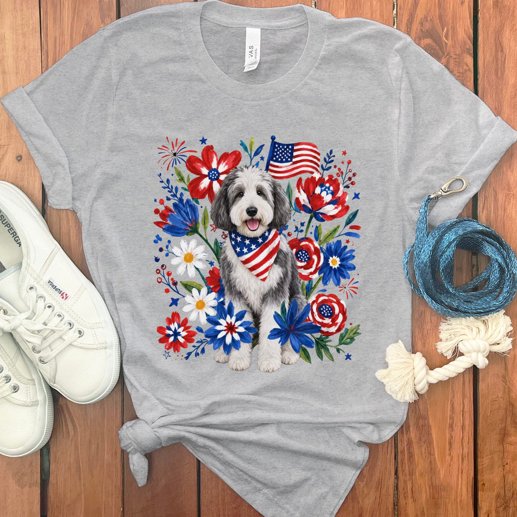 Sheepadoodle Floral Spirit T-Shirt in Athletic Heather / S by Puppy Jo