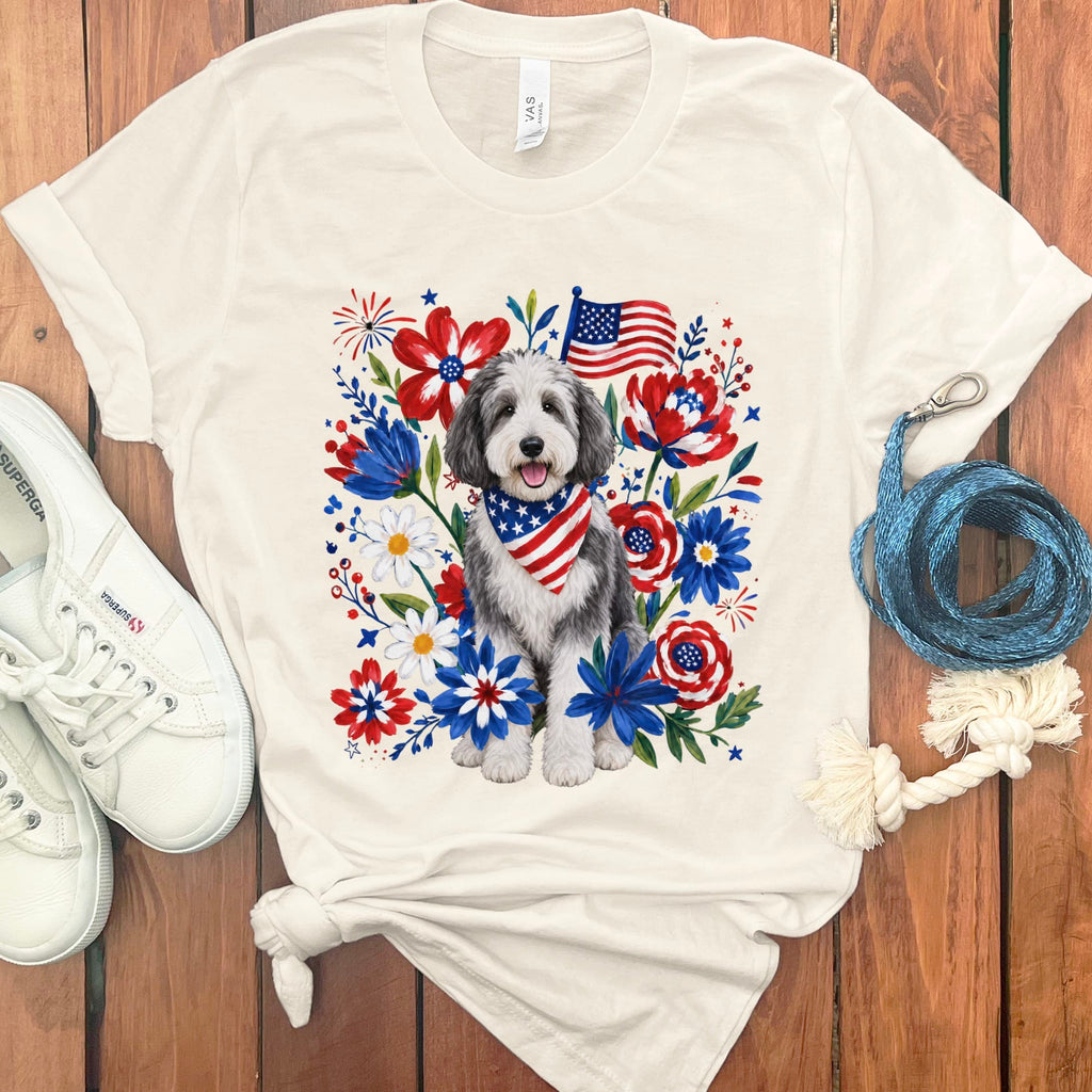 Sheepadoodle Floral Spirit T-Shirt in Natural / S by Puppy Jo