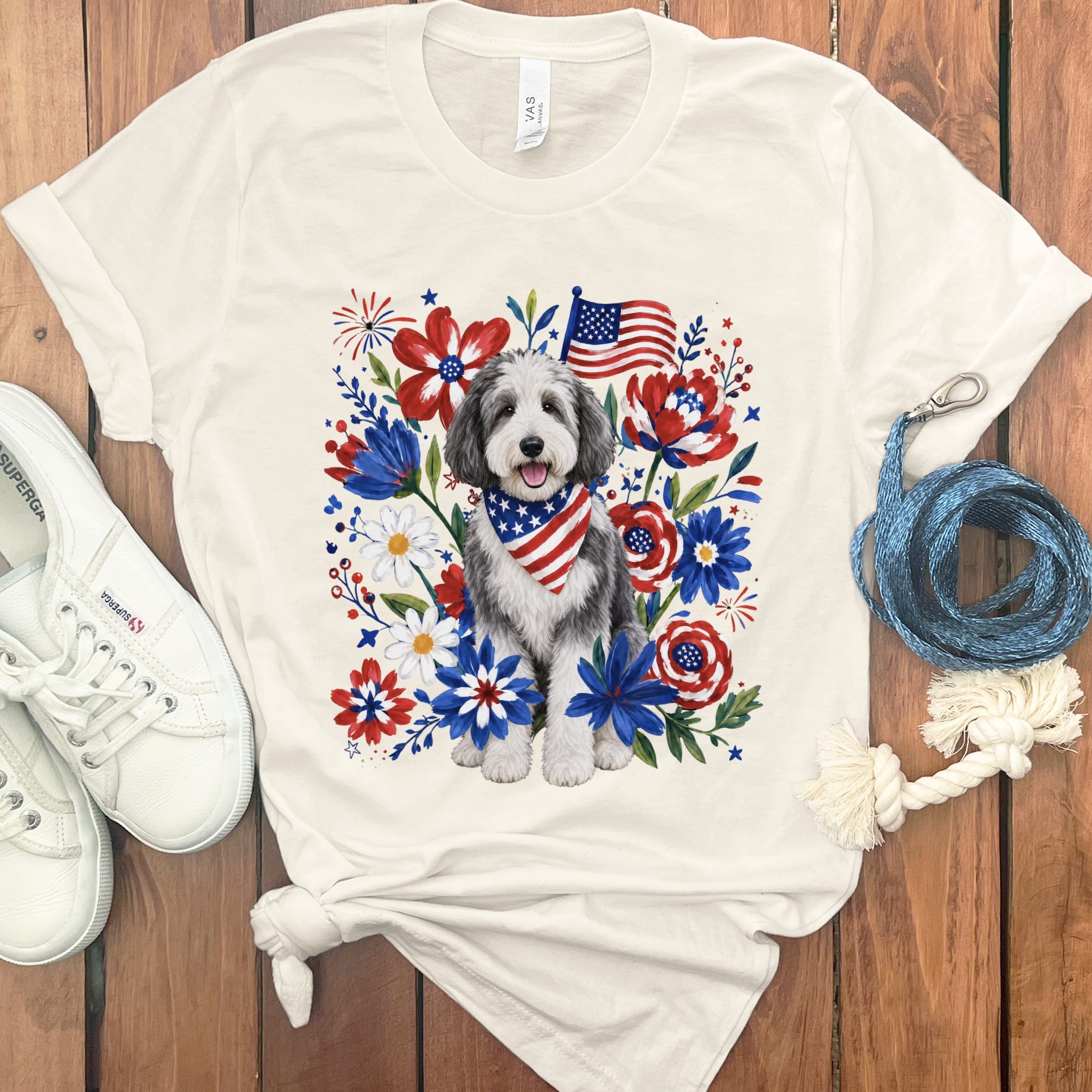 Sheepadoodle Floral Spirit T-Shirt in Natural / S by Puppy Jo