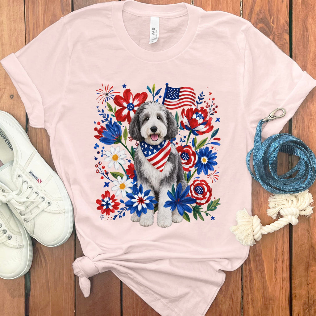 Sheepadoodle Floral Spirit T-Shirt in Soft Pink / S by Puppy Jo