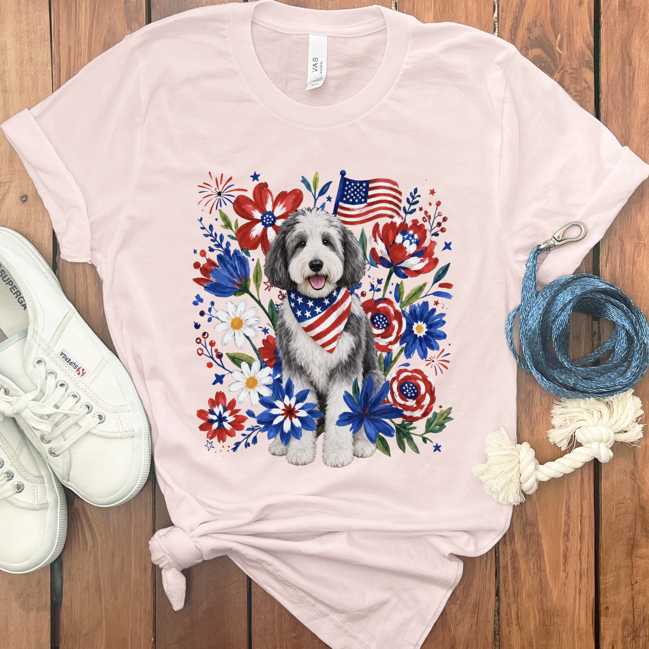 Sheepadoodle Floral Spirit T-Shirt in Soft Pink / S by Puppy Jo