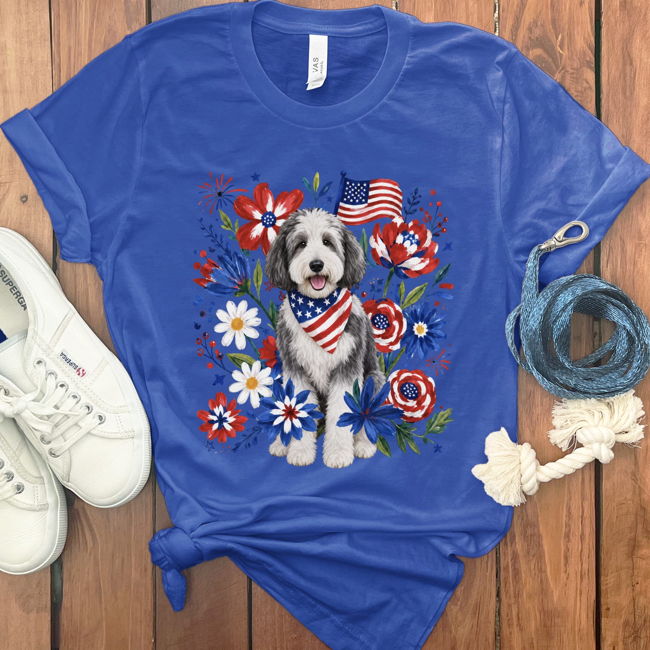 Sheepadoodle Floral Spirit T-Shirt in True Royal / S by Puppy Jo