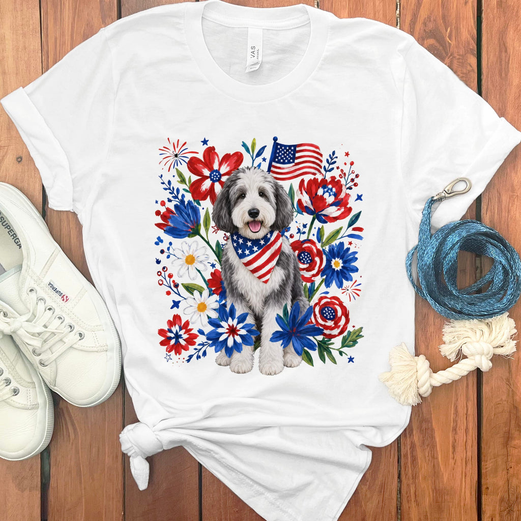 Sheepadoodle Floral Spirit T-Shirt in White / S by Puppy Jo