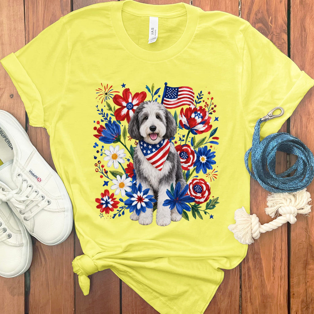 Sheepadoodle Floral Spirit T-Shirt in Yellow / S by Puppy Jo