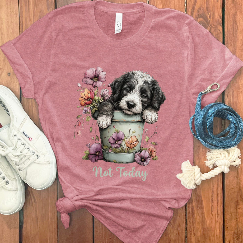 Sheepadoodle Flower Pot T-Shirt in Heather Mauve / S by Puppy Jo