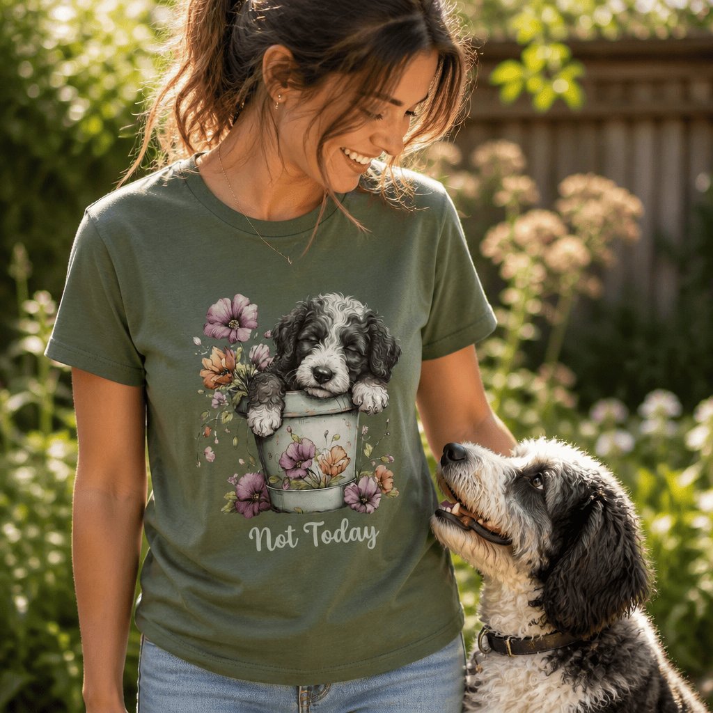 Sheepadoodle Flower Pot T-Shirt in by Puppy Jo