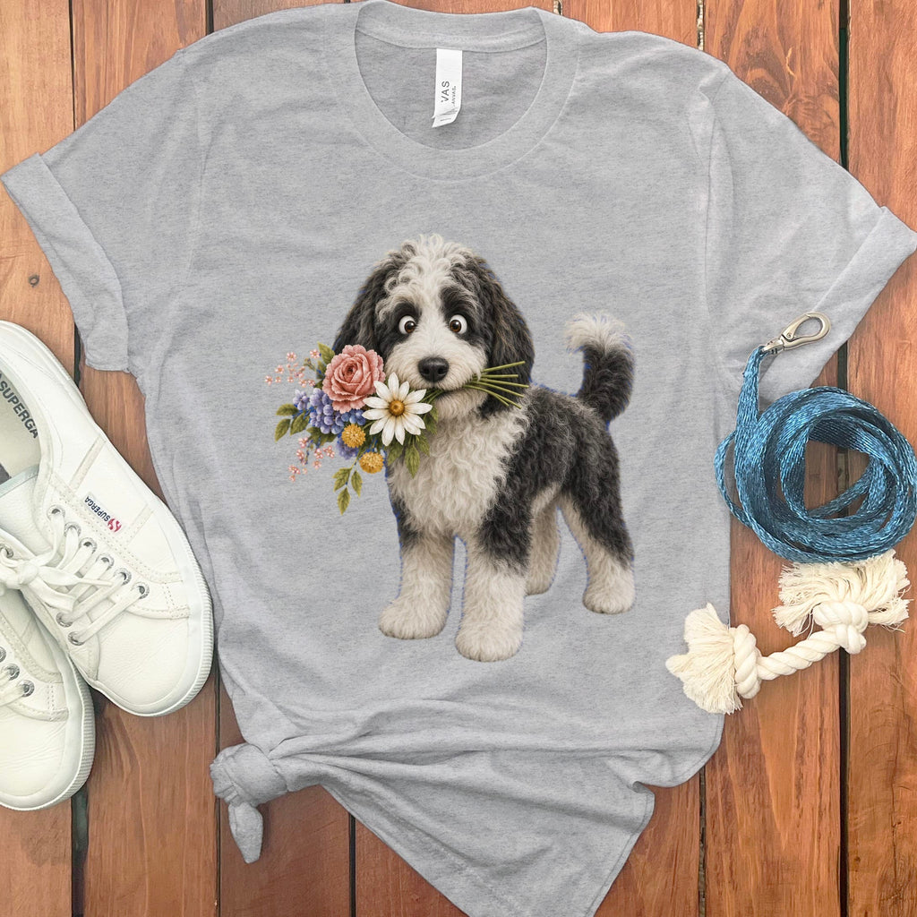 Sheepadoodle Flower Shop T-Shirt in Athletic Heather / S by Puppy Jo
