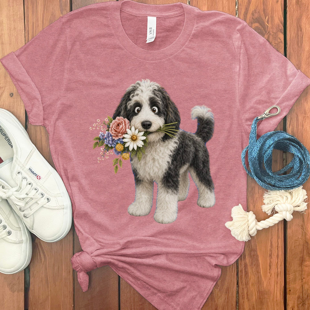 Sheepadoodle Flower Shop T-Shirt in Heather Mauve / S by Puppy Jo