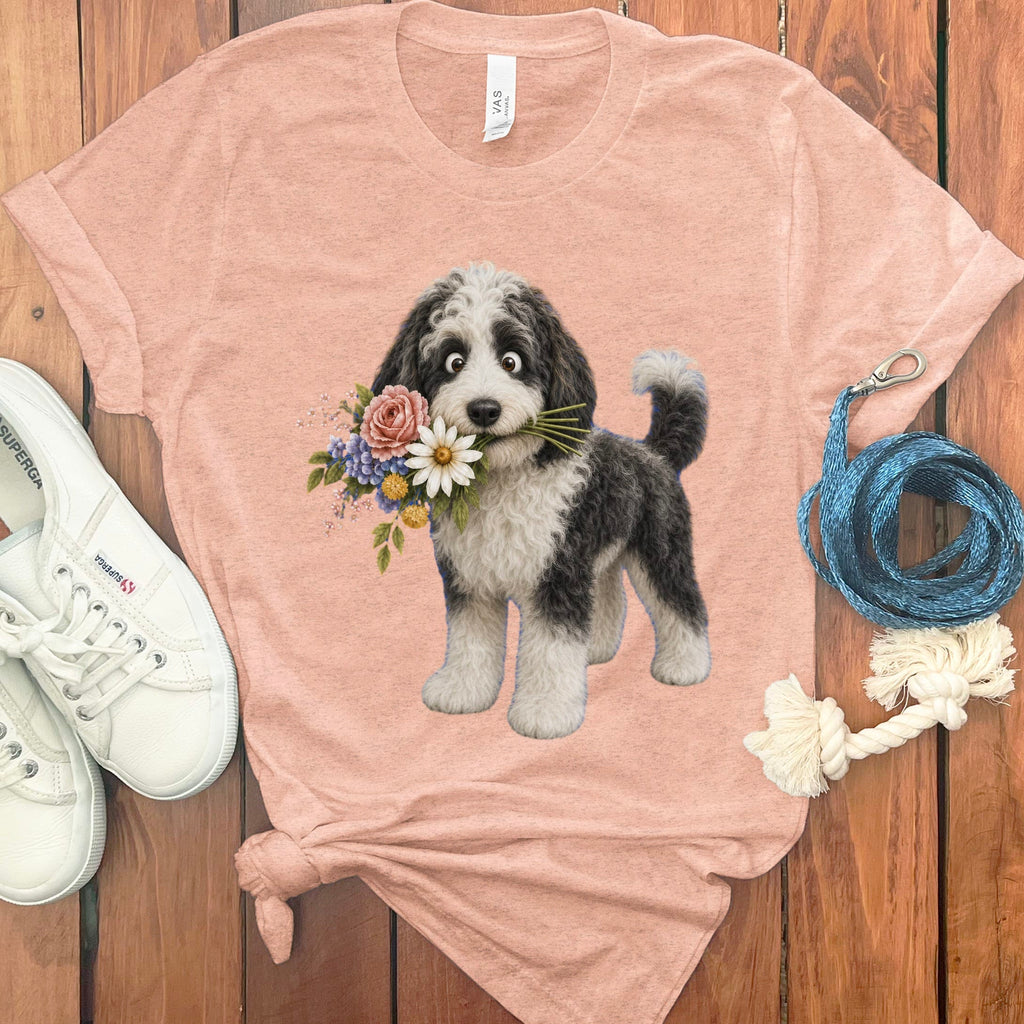 Sheepadoodle Flower Shop T-Shirt in Heather Peach / S by Puppy Jo