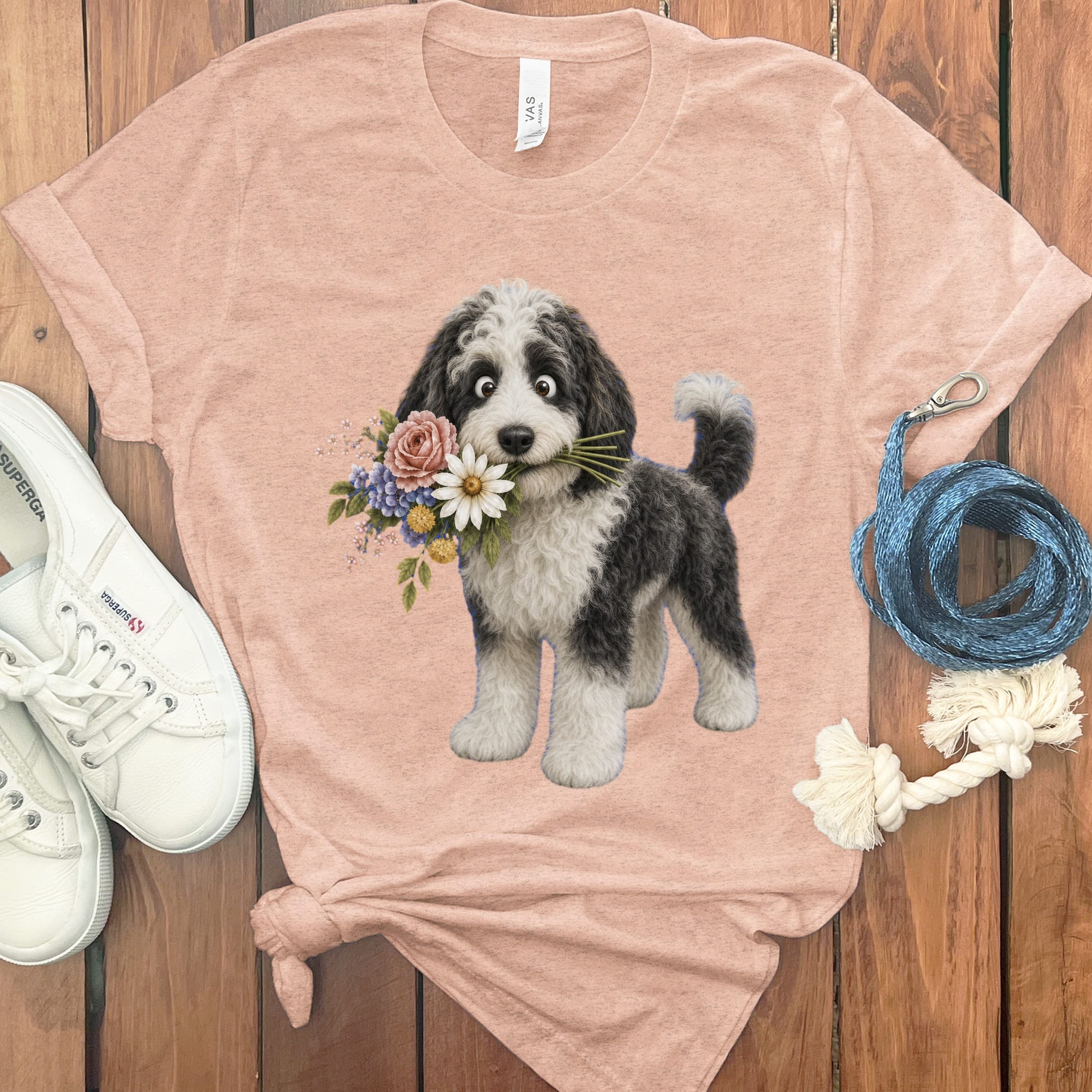 Sheepadoodle Flower Shop T-Shirt in Heather Peach / S by Puppy Jo