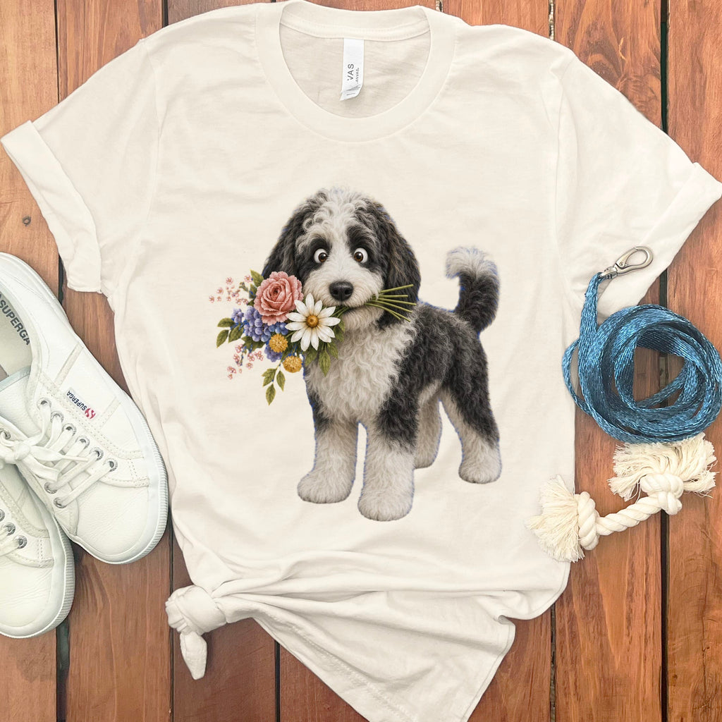 Sheepadoodle Flower Shop T-Shirt in Natural / S by Puppy Jo