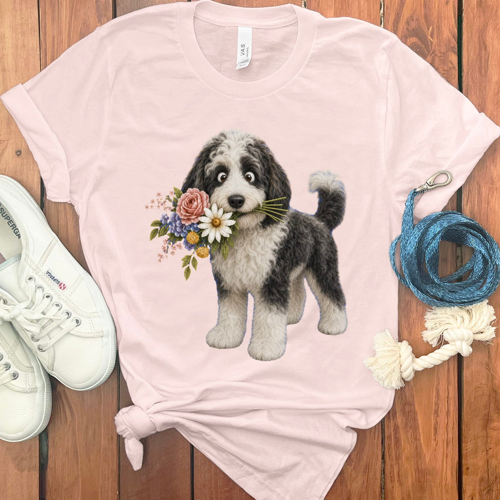 Sheepadoodle Flower Shop T-Shirt in Soft Pink / S by Puppy Jo