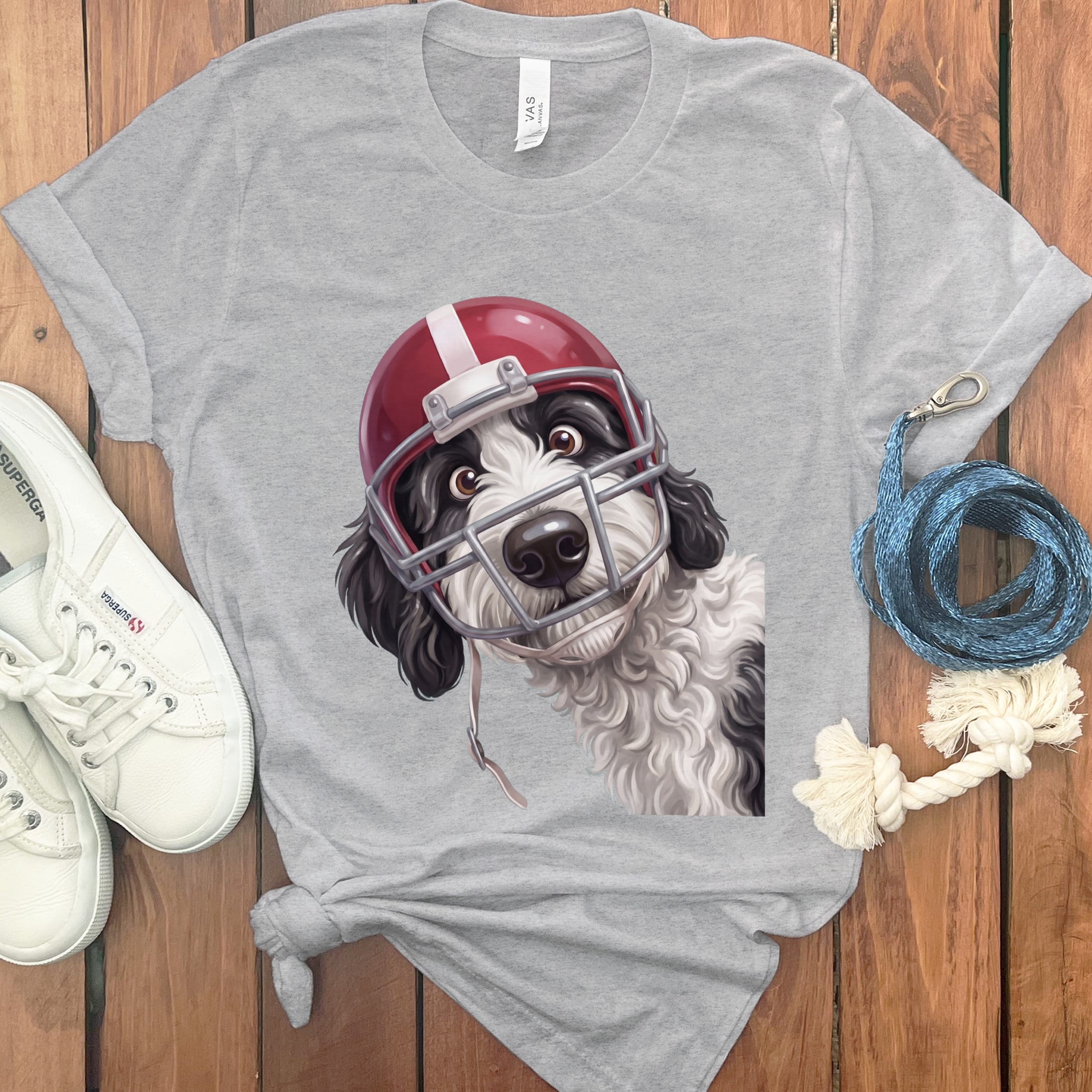 Sheepadoodle Football Helmet T-Shirt in Athletic Heather / S by Puppy Jo