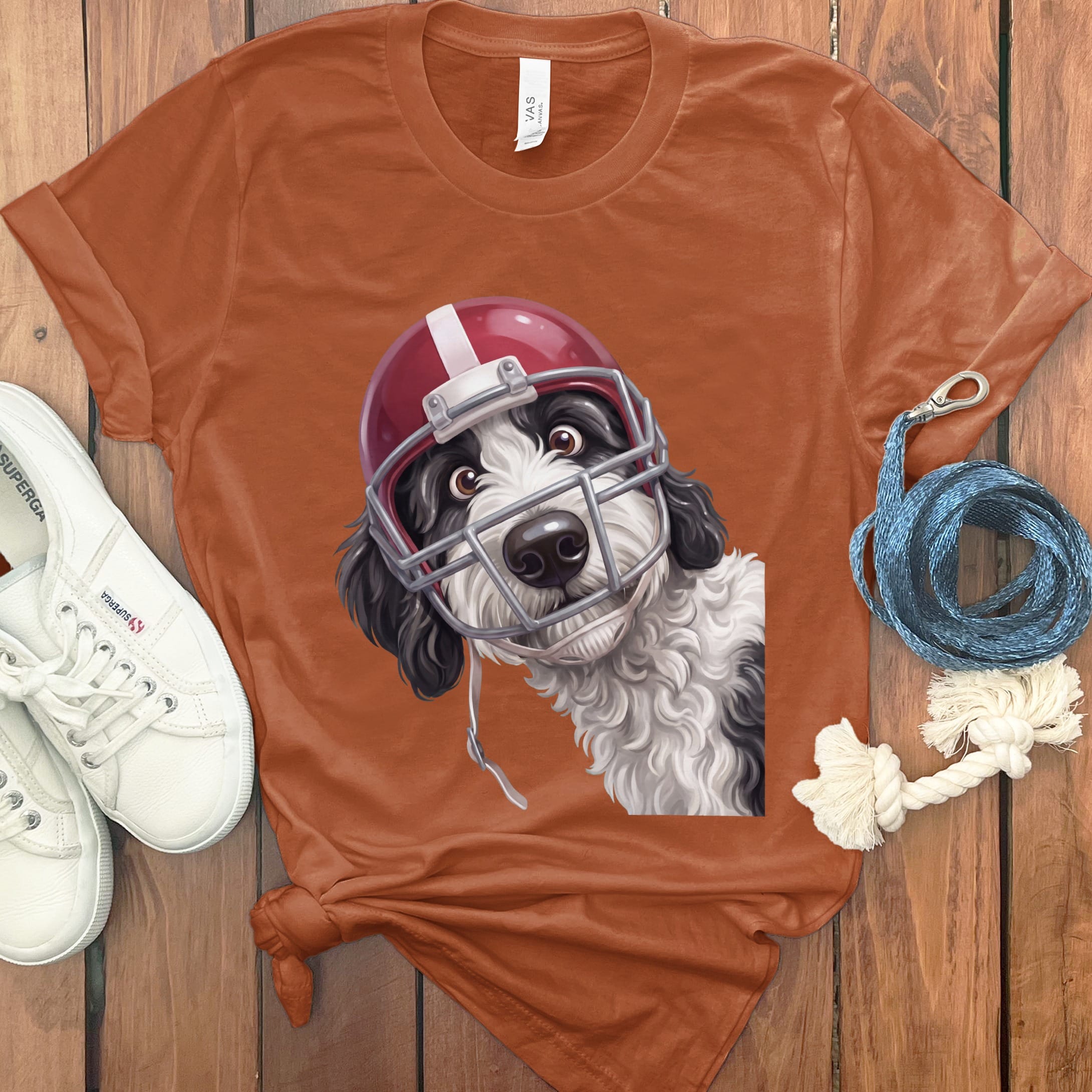 Sheepadoodle Football Helmet T-Shirt in Autumn / S by Puppy Jo