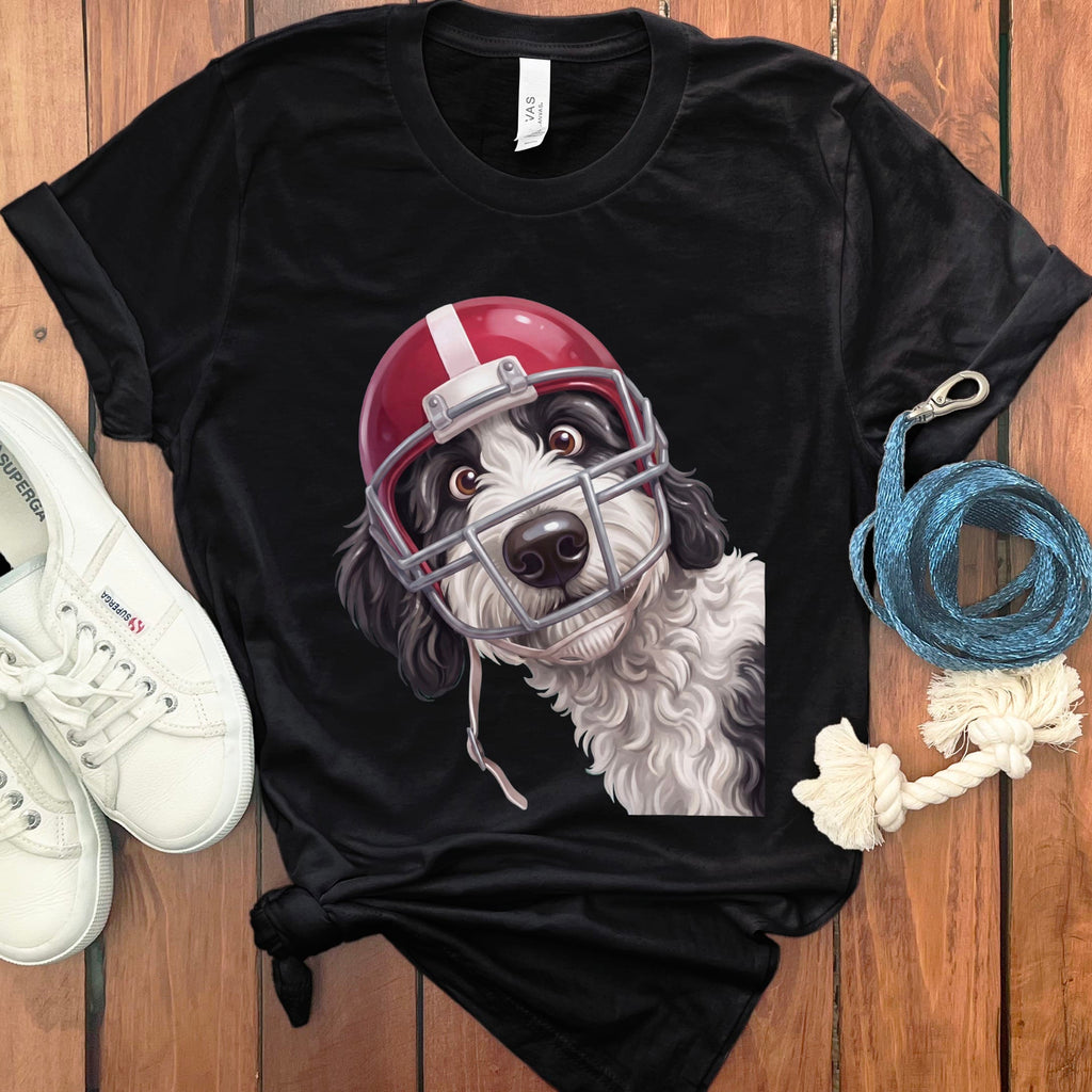 Sheepadoodle Football Helmet T-Shirt in Black / S by Puppy Jo