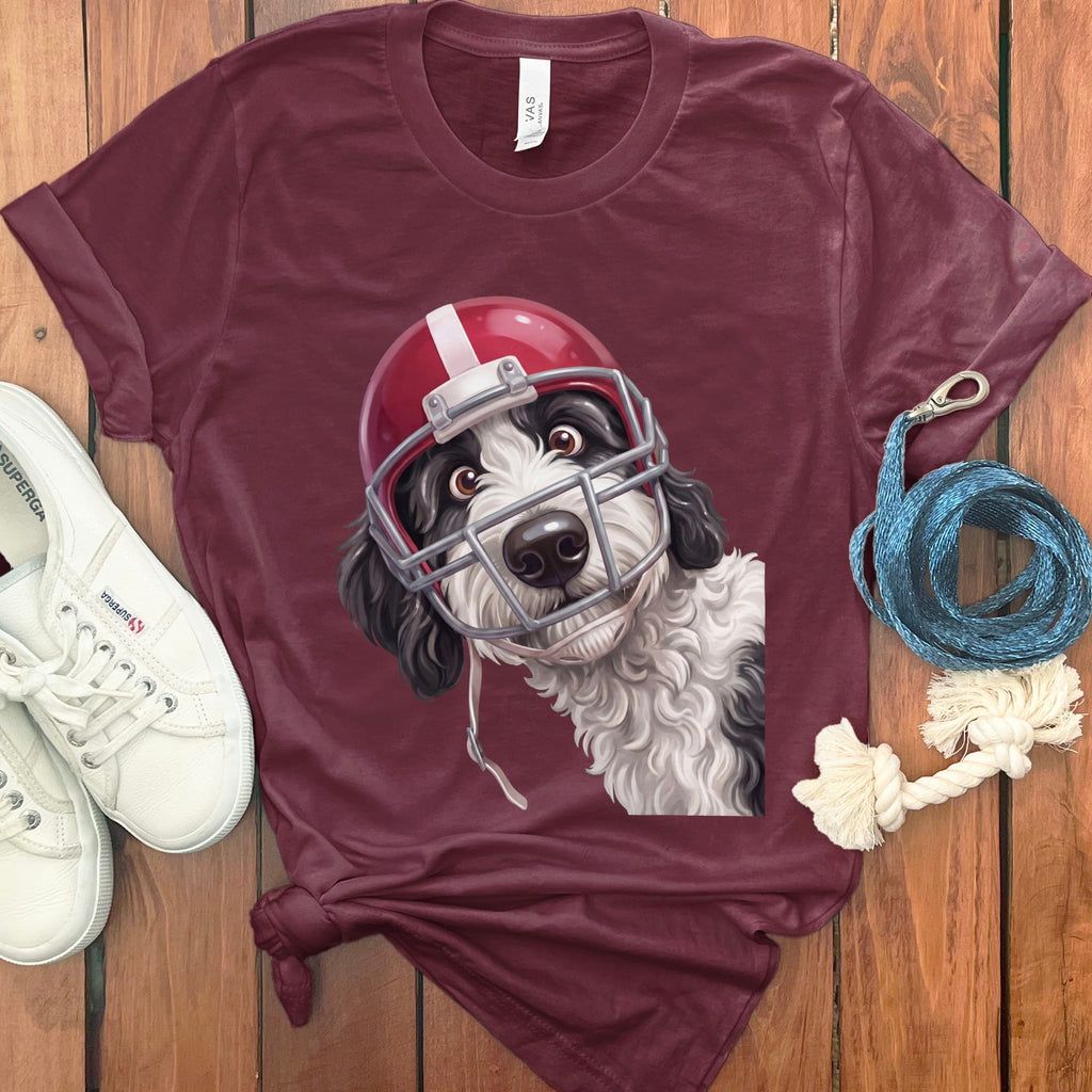 Sheepadoodle Football Helmet T-Shirt in Maroon / S by Puppy Jo