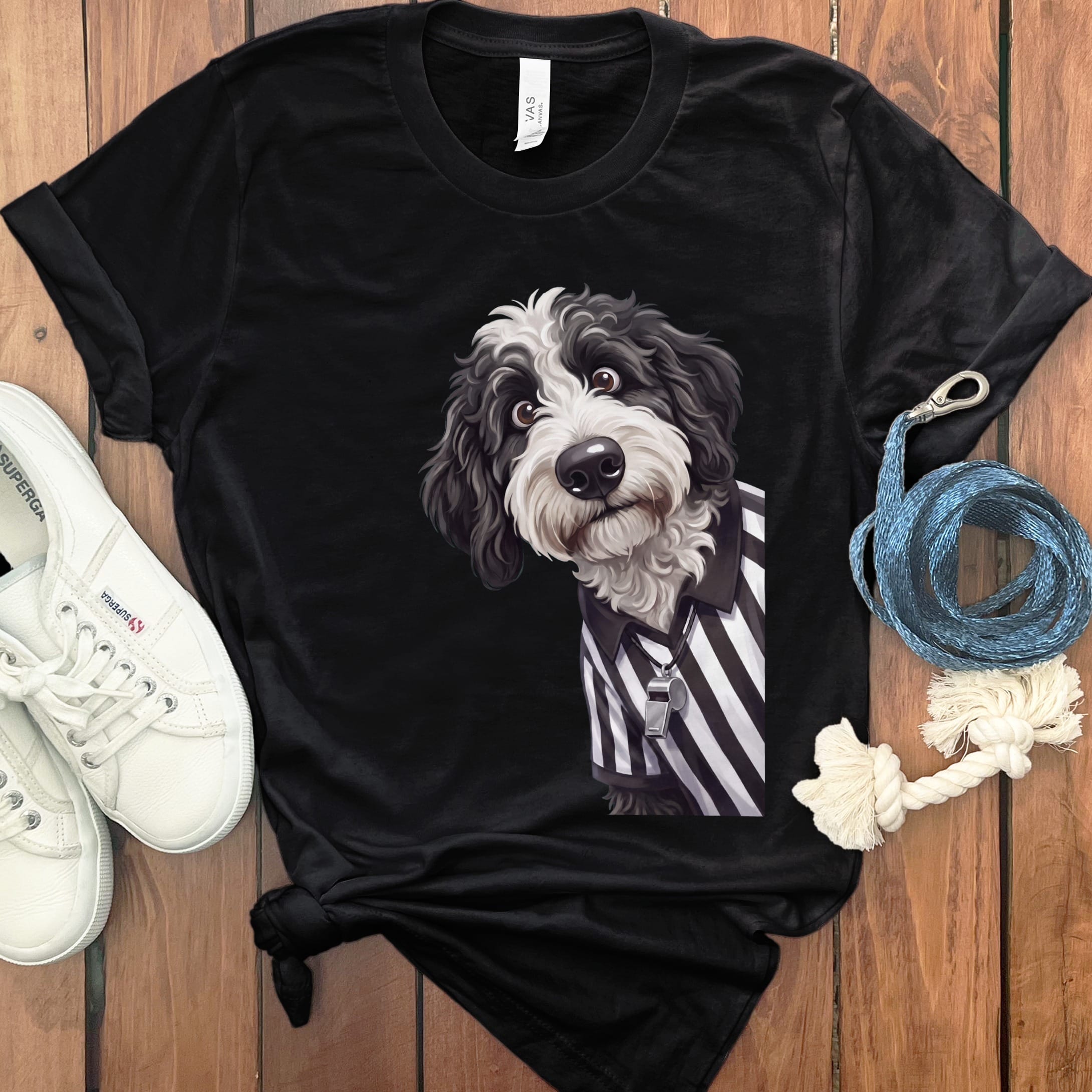 Sheepadoodle Football Referee T-Shirt in Black / S by Puppy Jo