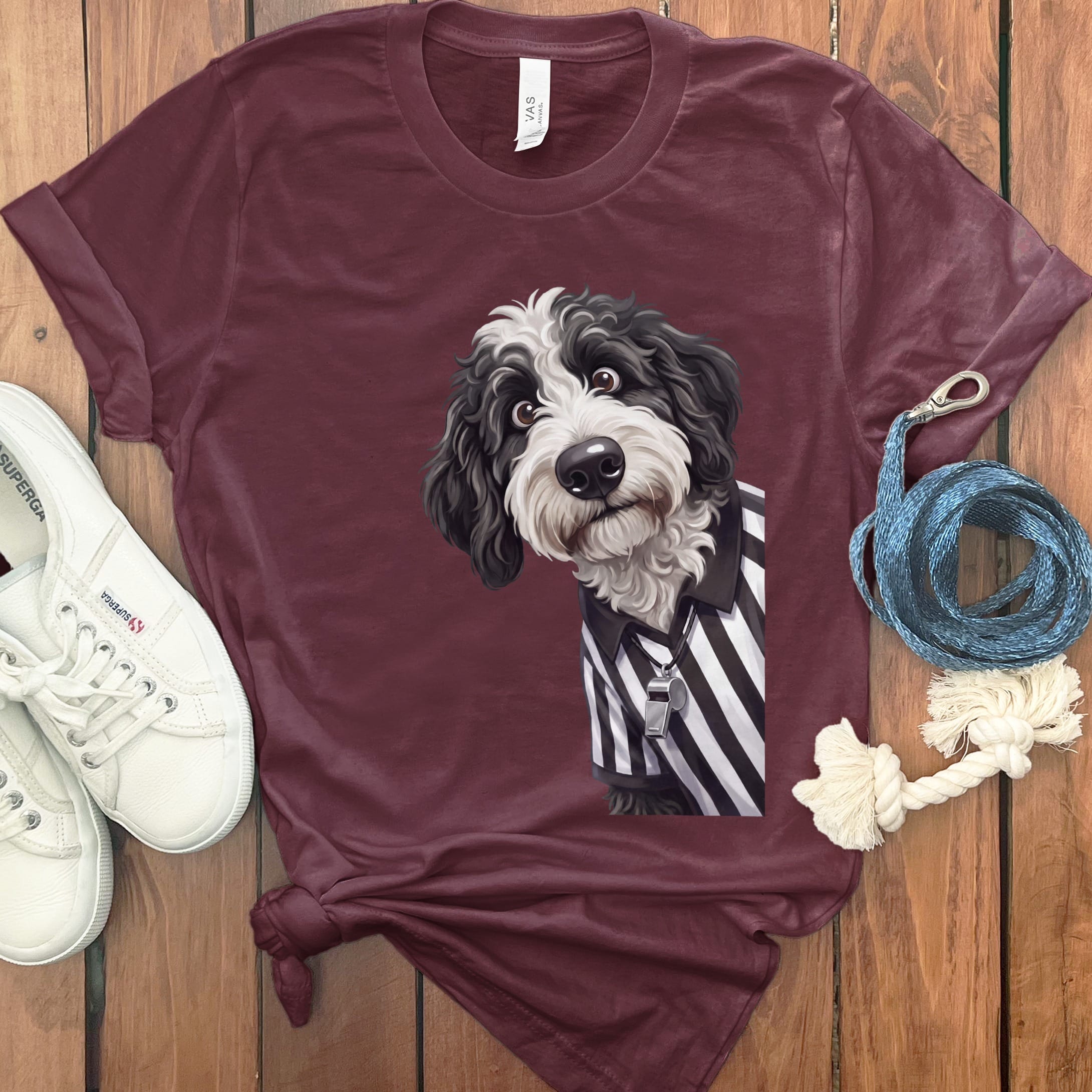 Sheepadoodle Football Referee T-Shirt in Maroon / S by Puppy Jo