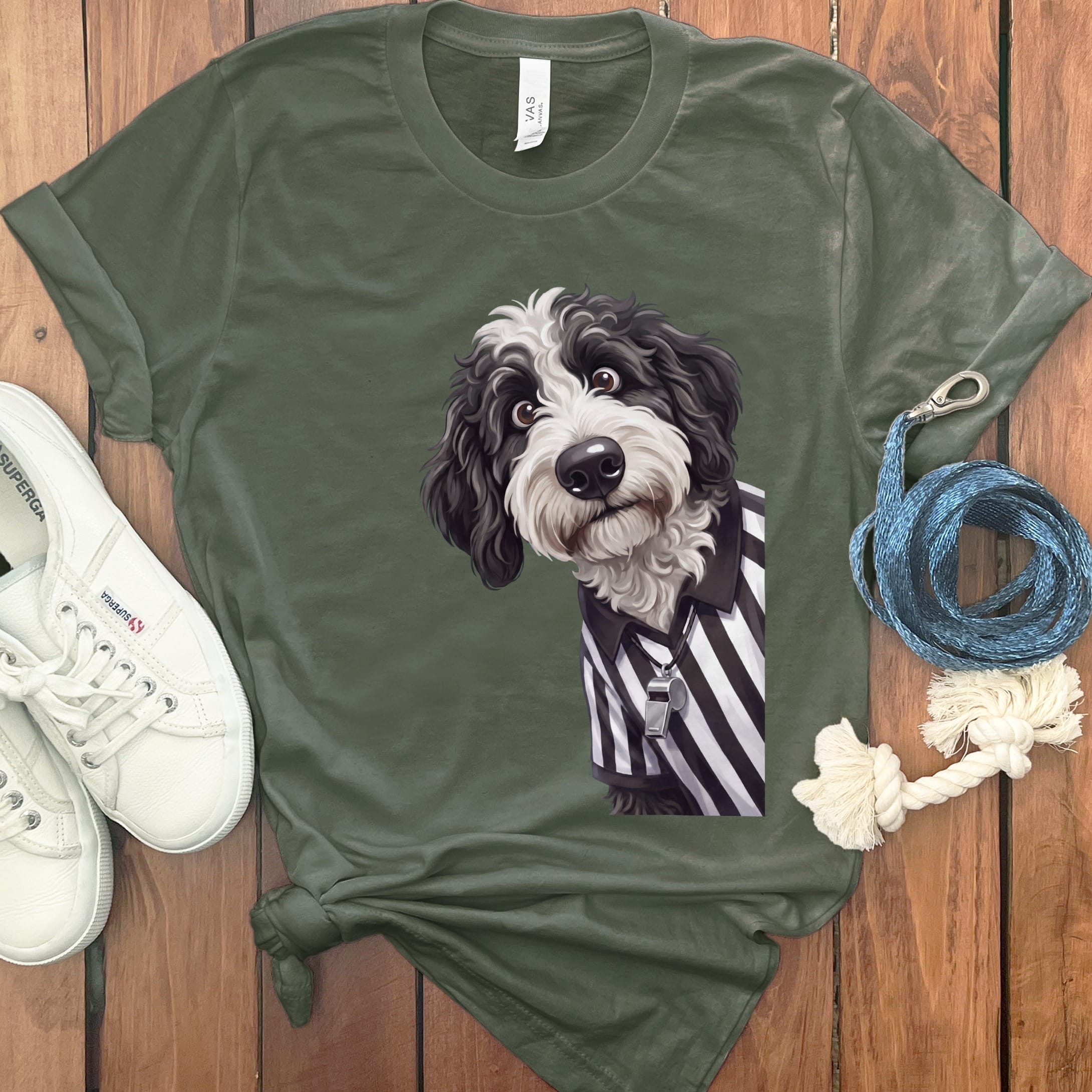 Sheepadoodle Football Referee T-Shirt in Military Green / S by Puppy Jo