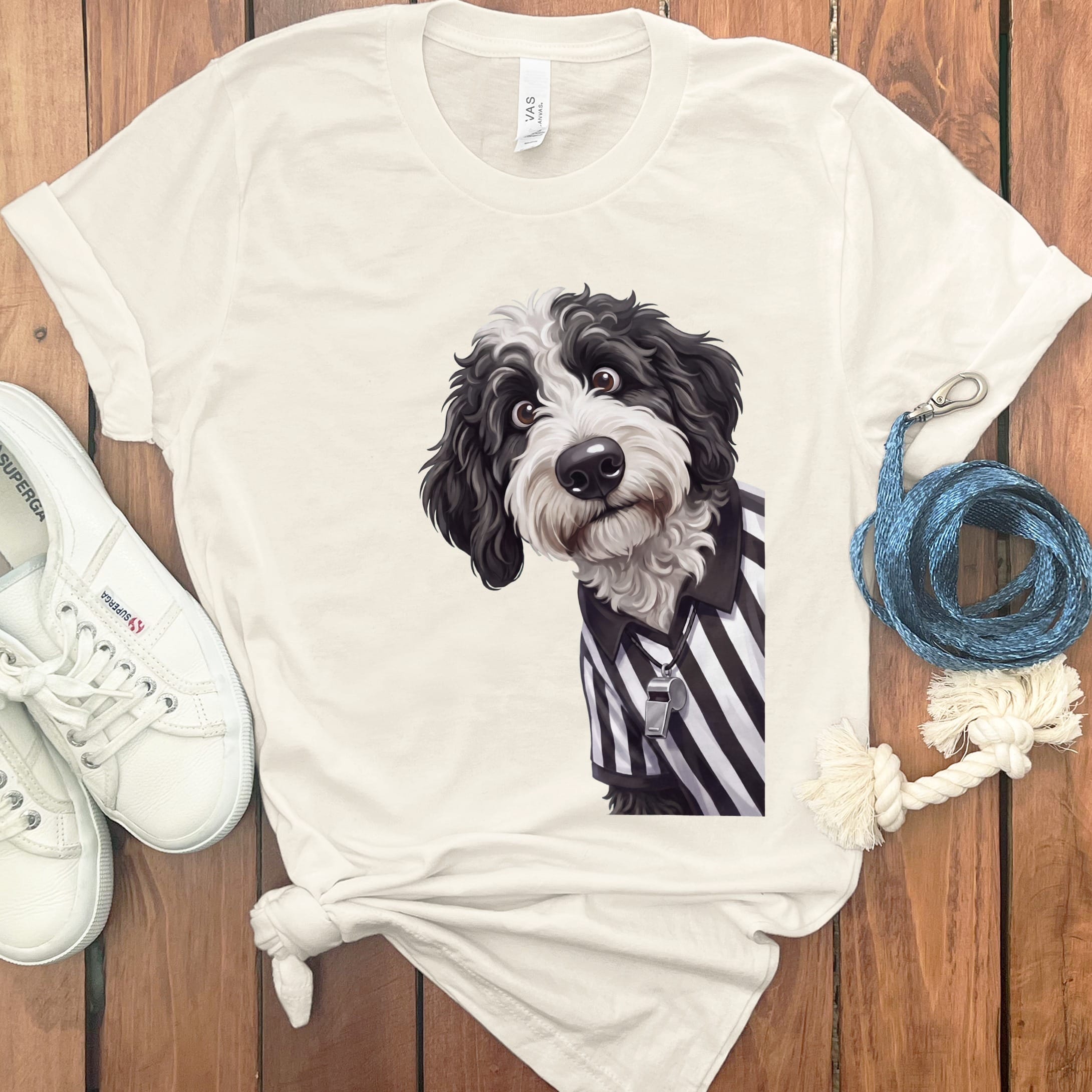 Sheepadoodle Football Referee T-Shirt in Natural / S by Puppy Jo