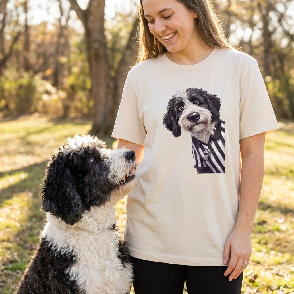 Sheepadoodle Football Referee T-Shirt in by Puppy Jo
