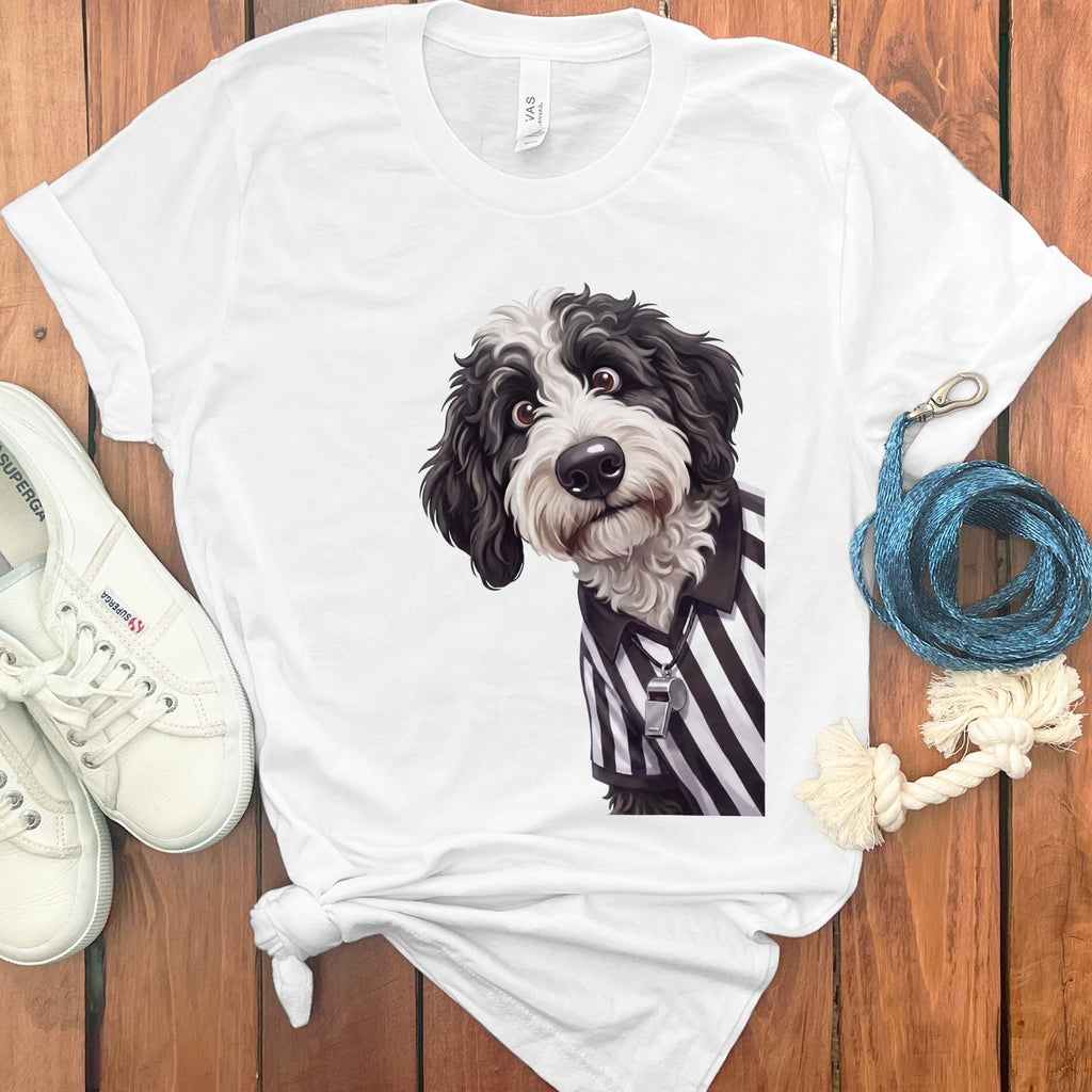 Sheepadoodle Football Referee T-Shirt in White / S by Puppy Jo