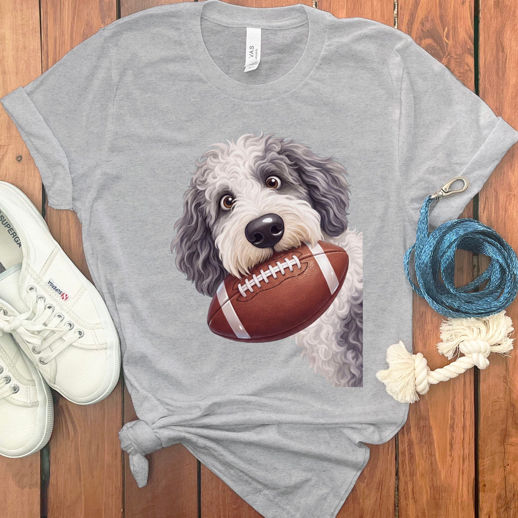 Sheepadoodle Football T-Shirt in Athletic Heather / S by Puppy Jo