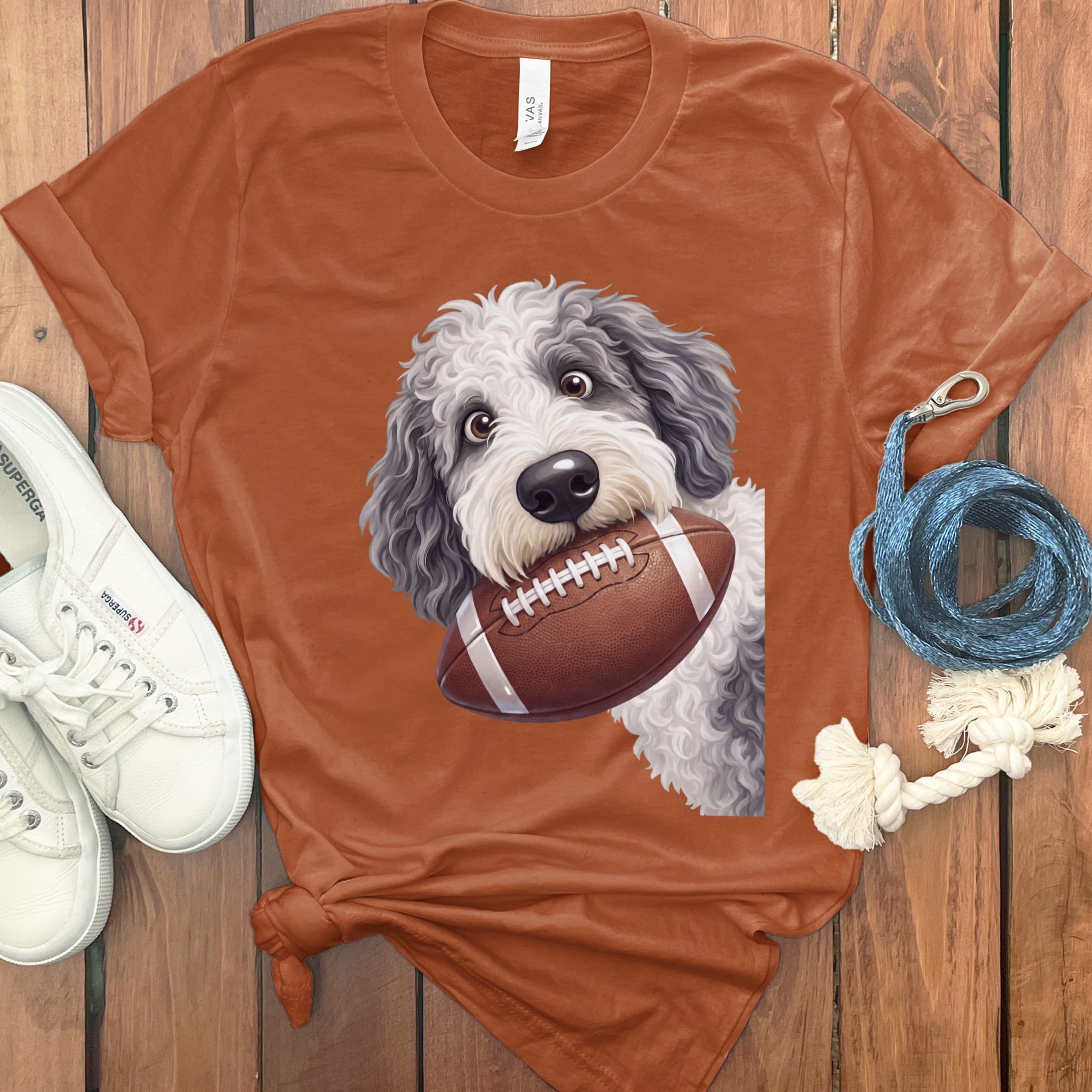 Sheepadoodle Football T-Shirt in Autumn / S by Puppy Jo