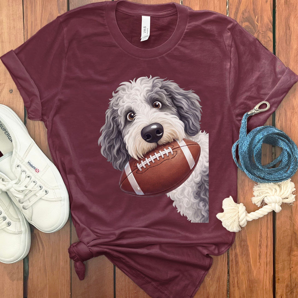 Sheepadoodle Football T-Shirt in Maroon / S by Puppy Jo