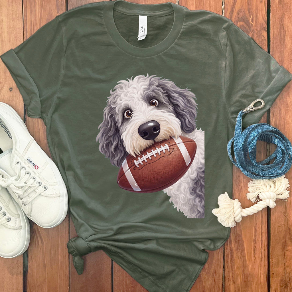 Sheepadoodle Football T-Shirt in Military Green / S by Puppy Jo