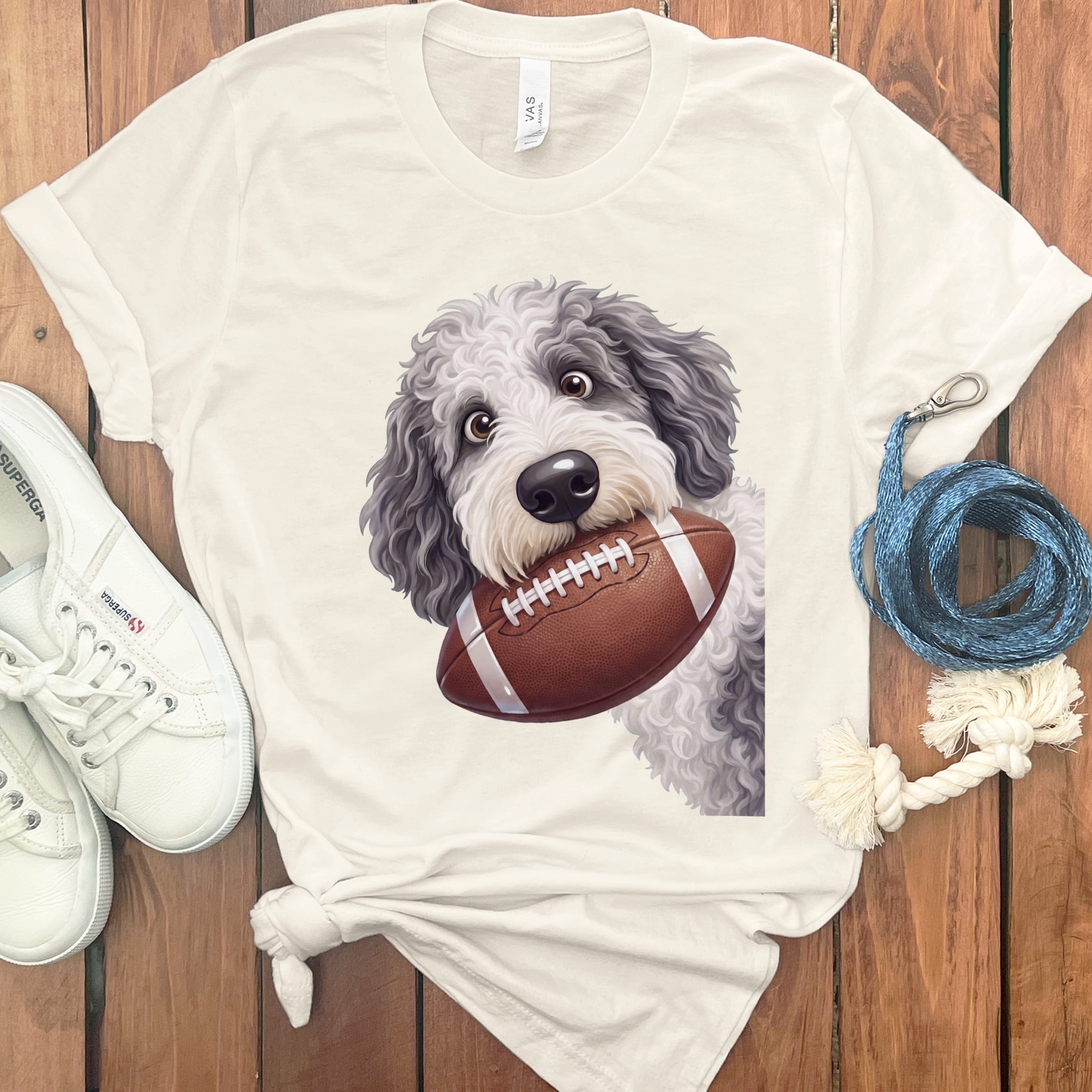 Sheepadoodle Football T-Shirt in Natural / S by Puppy Jo