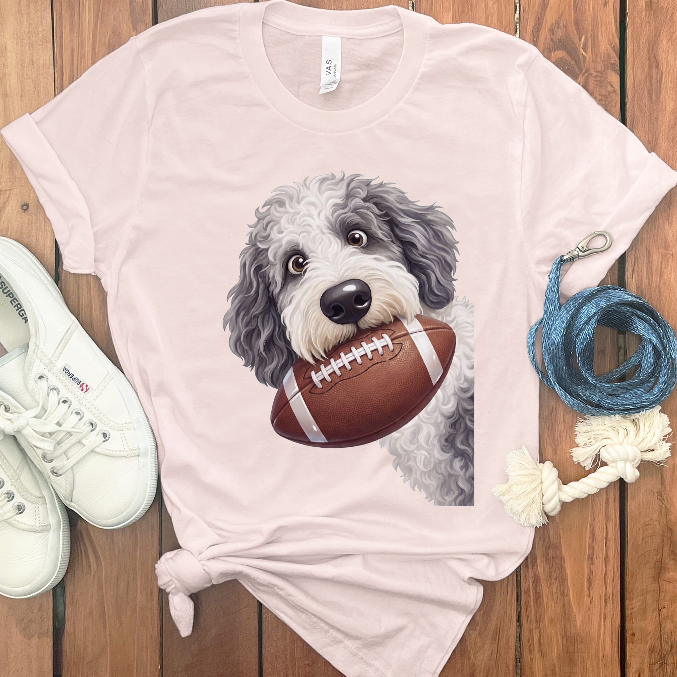 Sheepadoodle Football T-Shirt in Soft Pink / S by Puppy Jo
