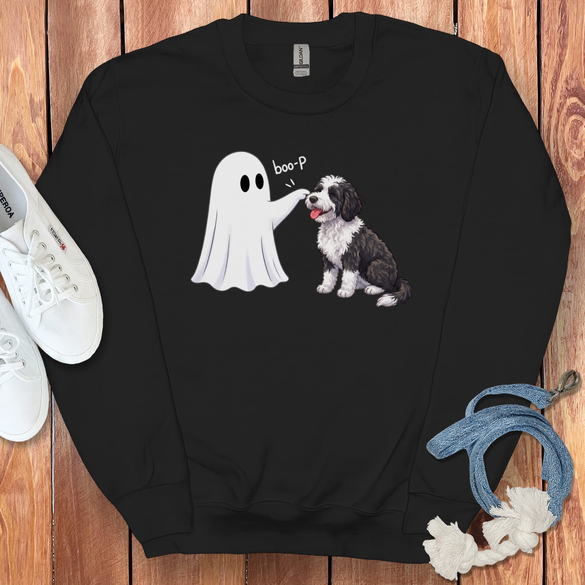 Sheepadoodle Ghost Boop Sweatshirt in Black / S by Puppy Jo