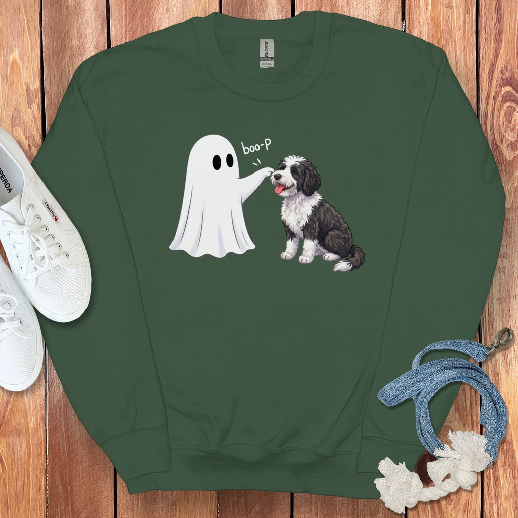Sheepadoodle Ghost Boop Sweatshirt in Forest Green / S by Puppy Jo