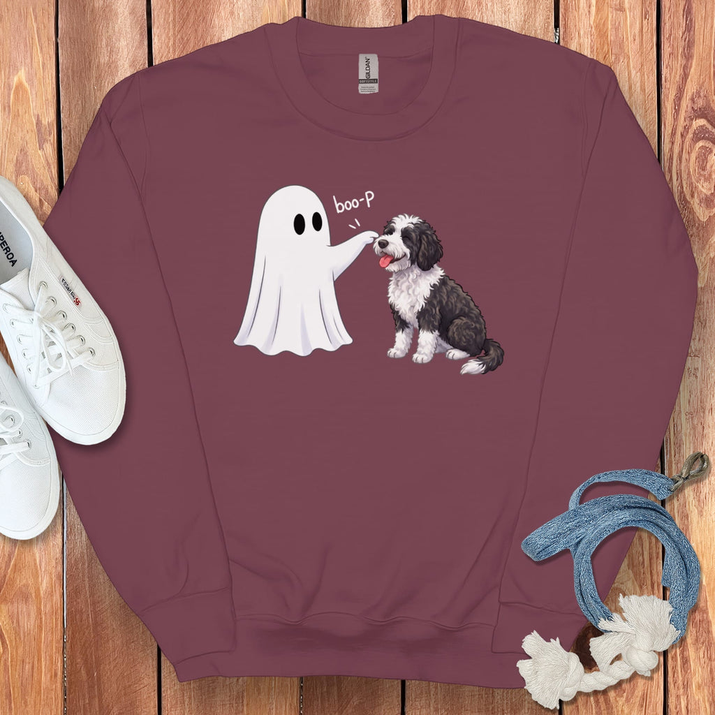 Sheepadoodle Ghost Boop Sweatshirt in Maroon / S by Puppy Jo