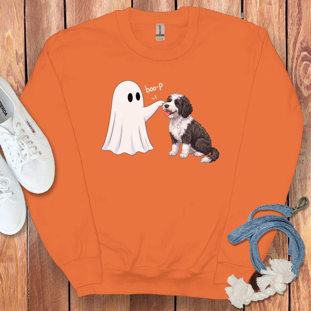 Sheepadoodle Ghost Boop Sweatshirt in Orange / M by Puppy Jo