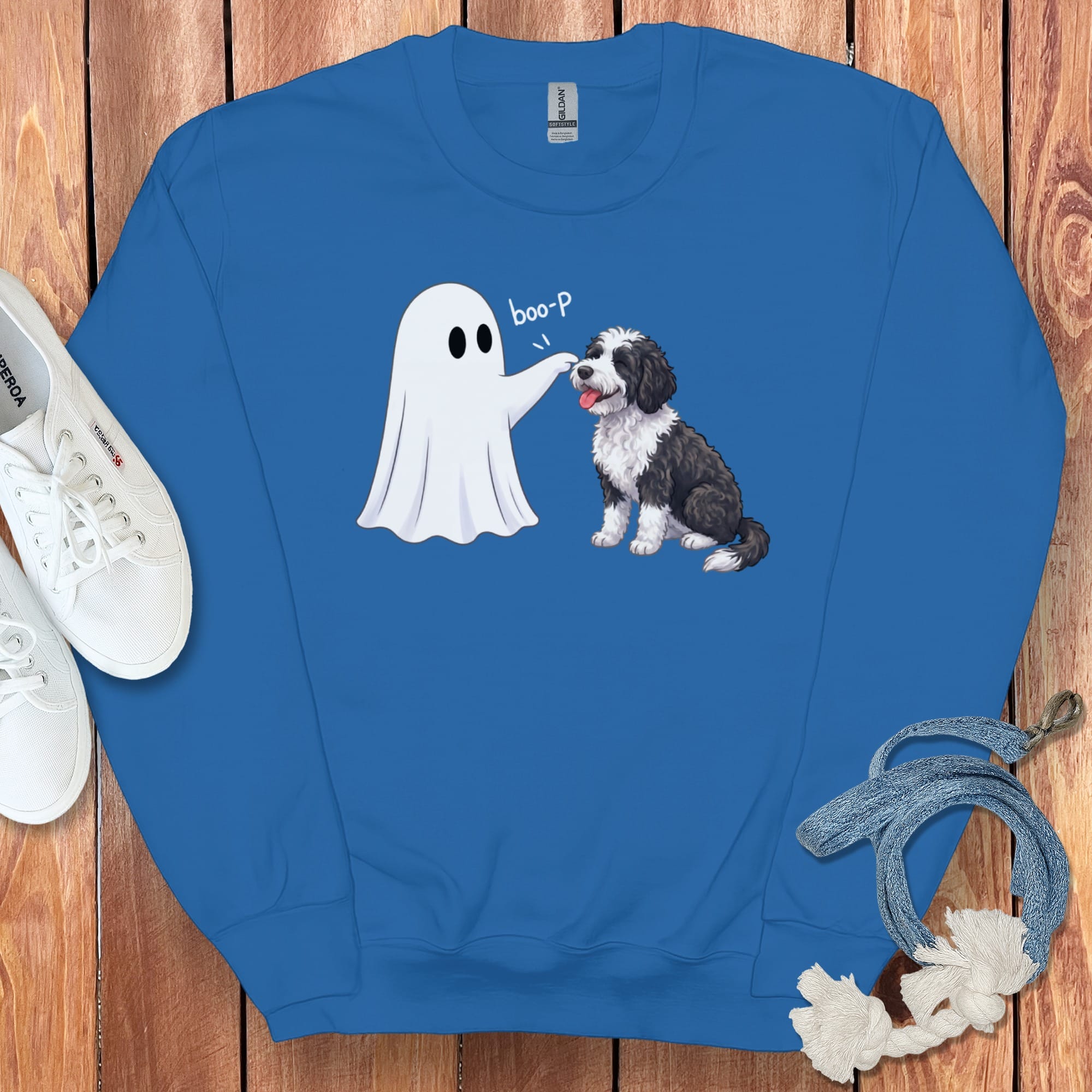 Sheepadoodle Ghost Boop Sweatshirt in Royal / S by Puppy Jo
