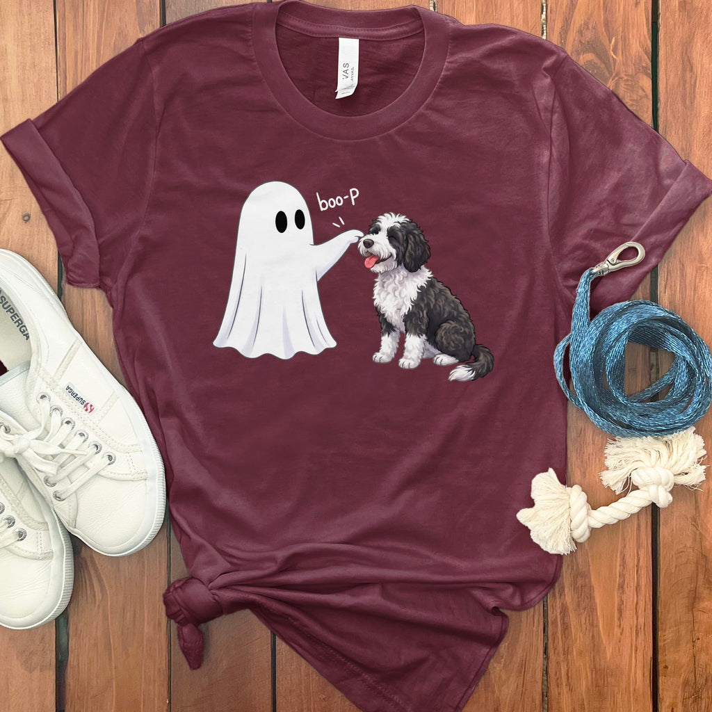 Sheepadoodle Ghost Boop T-Shirt in Maroon / S by Puppy Jo