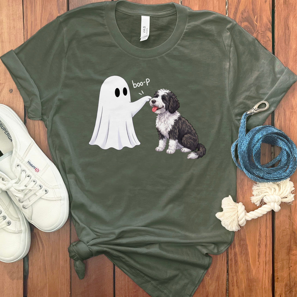 Sheepadoodle Ghost Boop T-Shirt in Military Green / S by Puppy Jo