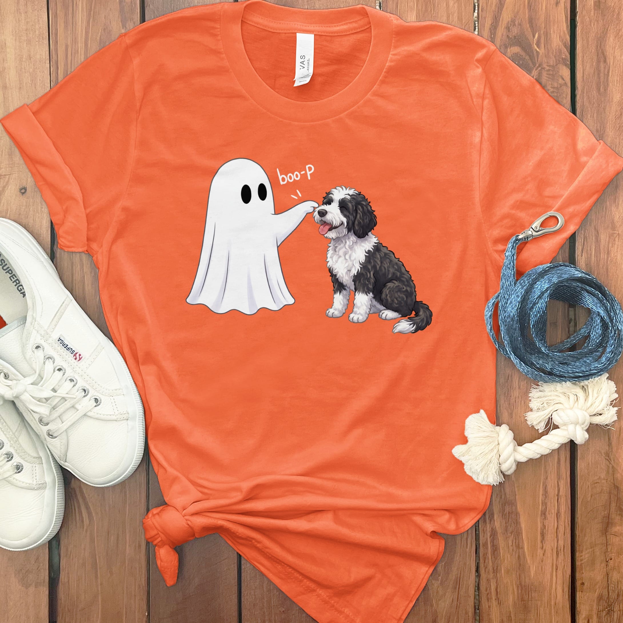 Sheepadoodle Ghost Boop T-Shirt in Orange / S by Puppy Jo
