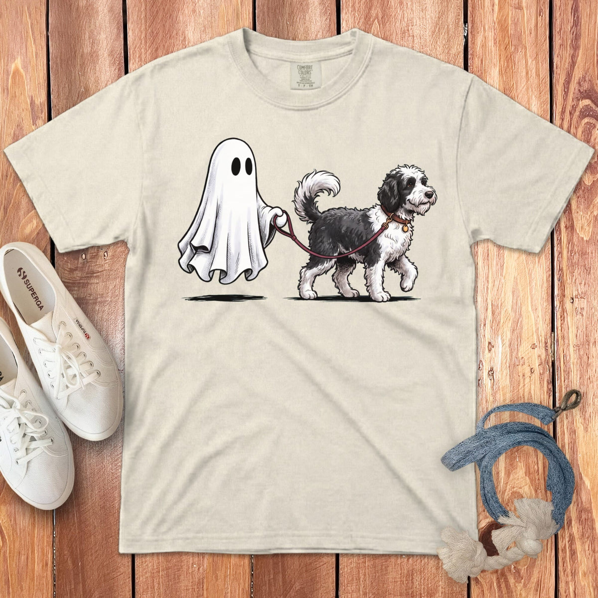 Sheepadoodle Ghost Walk Signature T-Shirt in Ivory / S by Puppy Jo