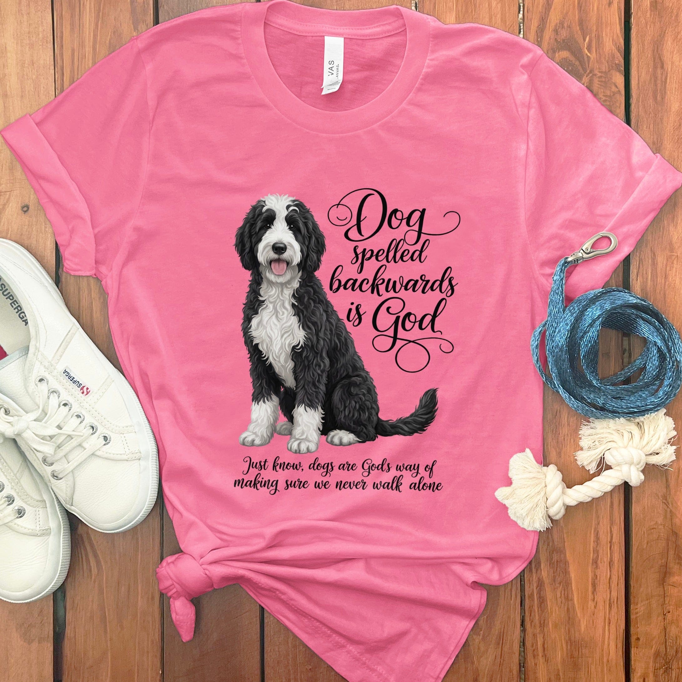 Sheepadoodle God T-Shirt in Charity Pink / S by Puppy Jo