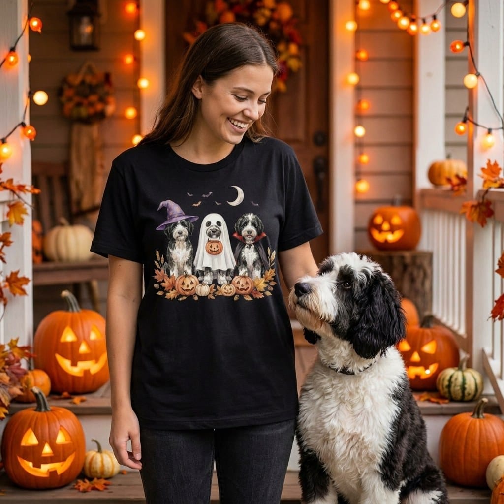 Sheepadoodle Halloween Crew T-Shirt in by Puppy Jo