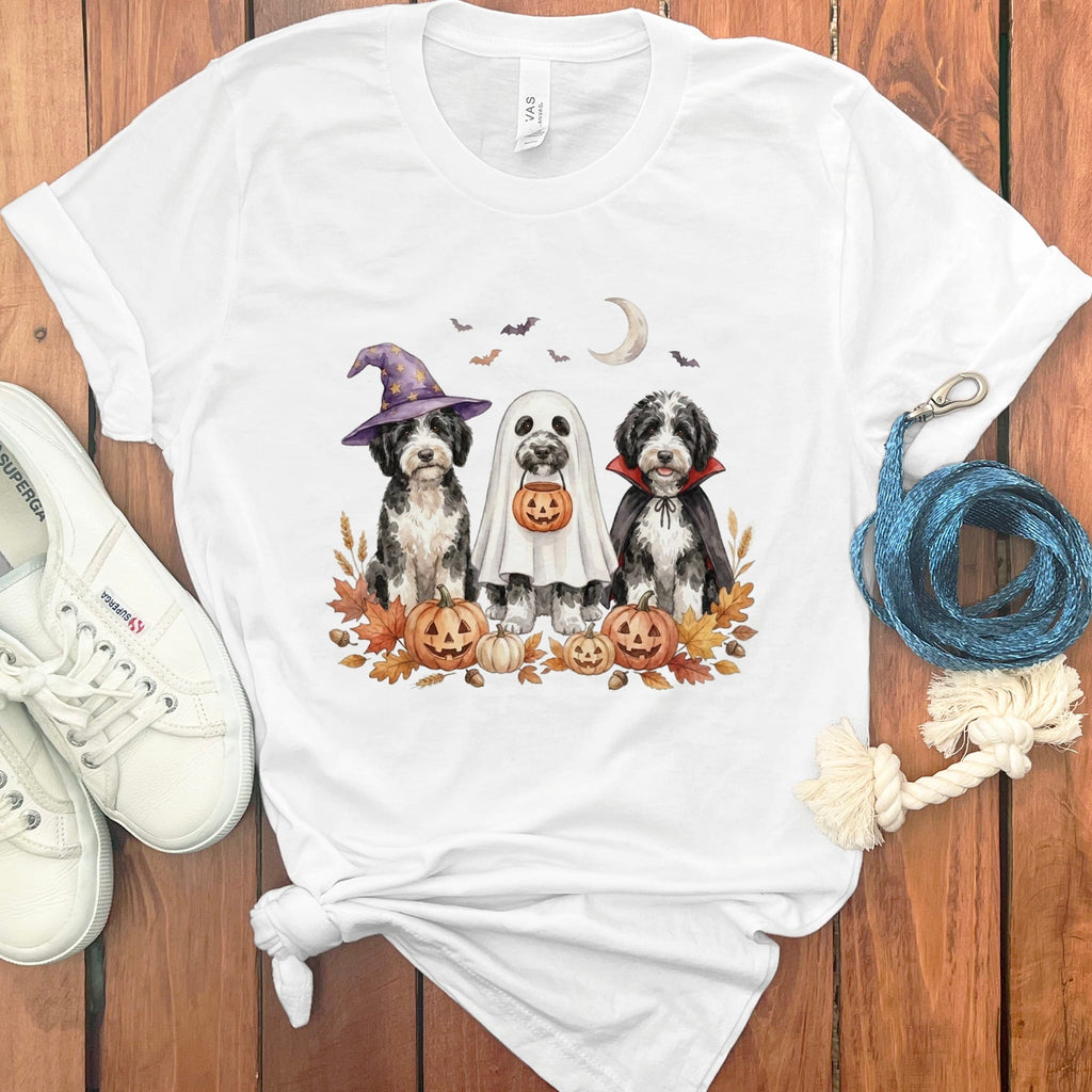 Sheepadoodle Halloween Crew T-Shirt in White / S by Puppy Jo