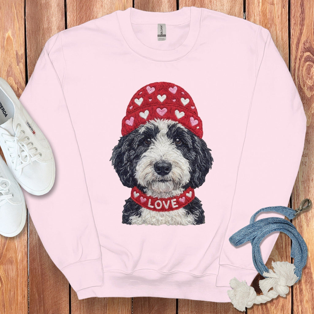Sheepadoodle Heart Cap Sweatshirt in Light Pink / S by Puppy Jo
