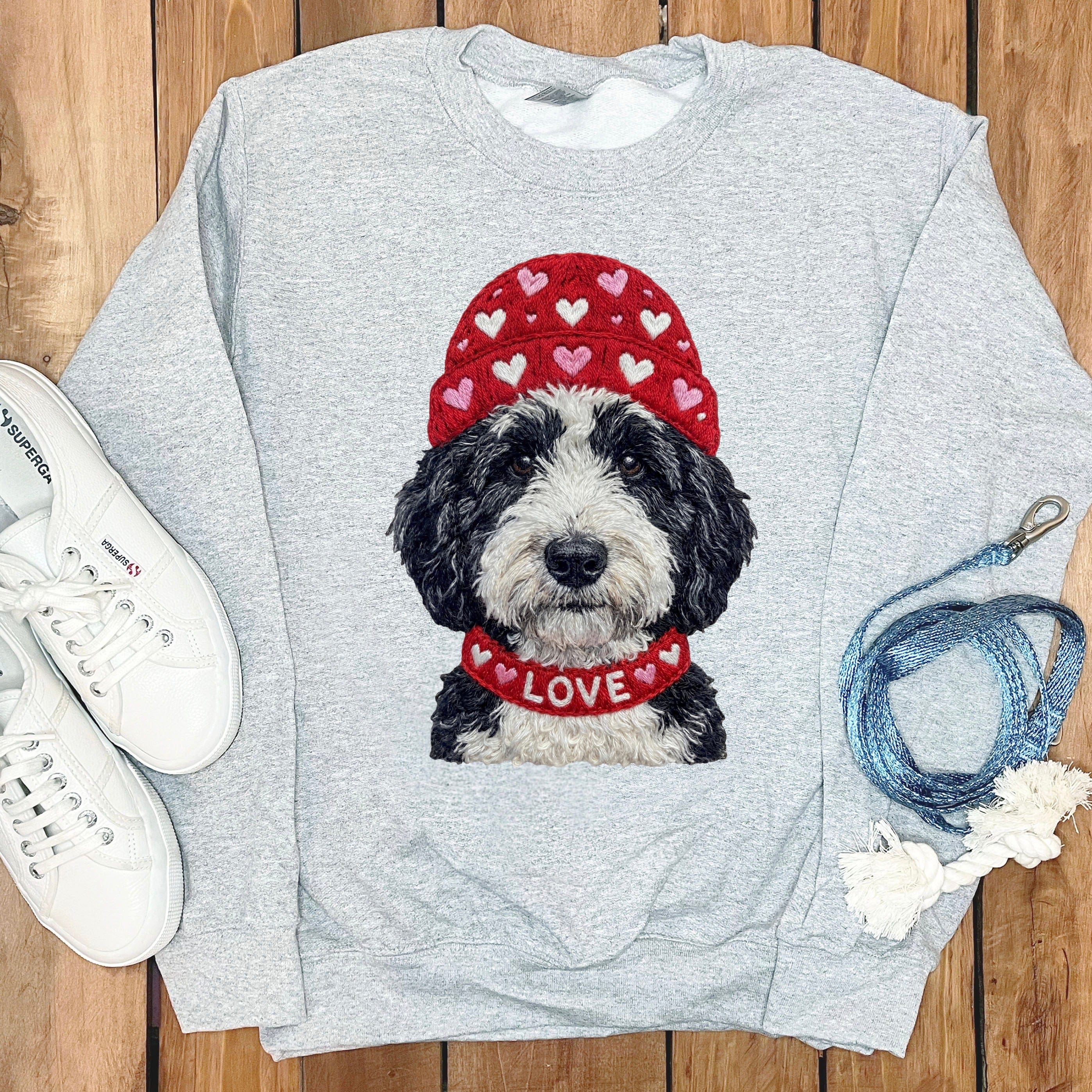 Sheepadoodle Heart Cap Sweatshirt in Sport Grey / S by Puppy Jo